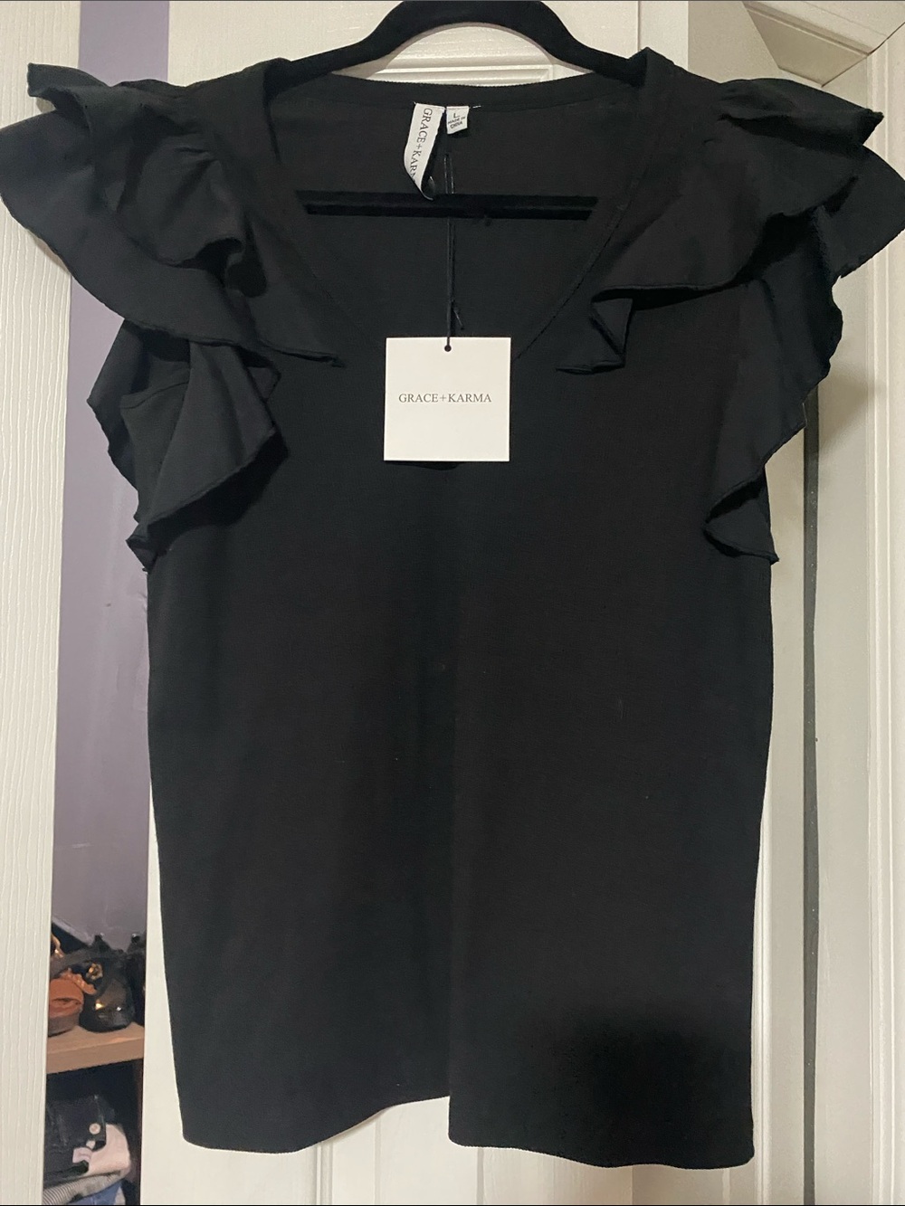 Grace + Karma Black V-Neck Top with Tag
